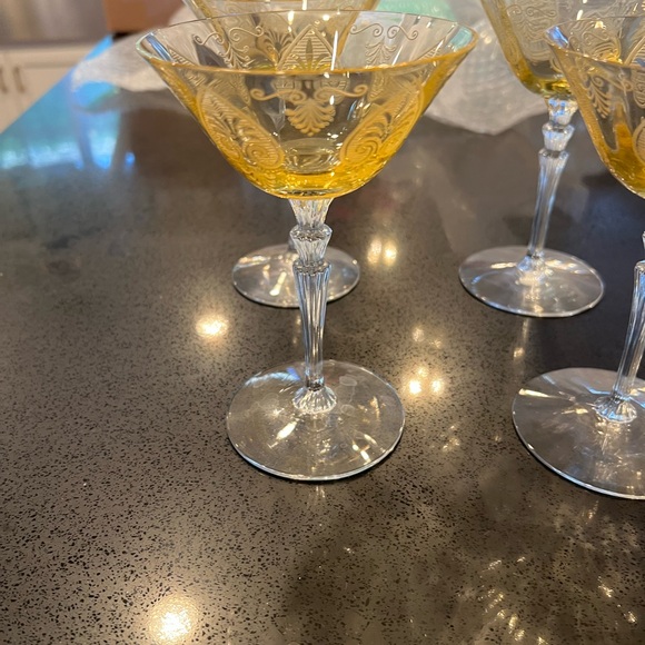 Elegant Amber Etched Glass Goblets - Picture 3 of 4